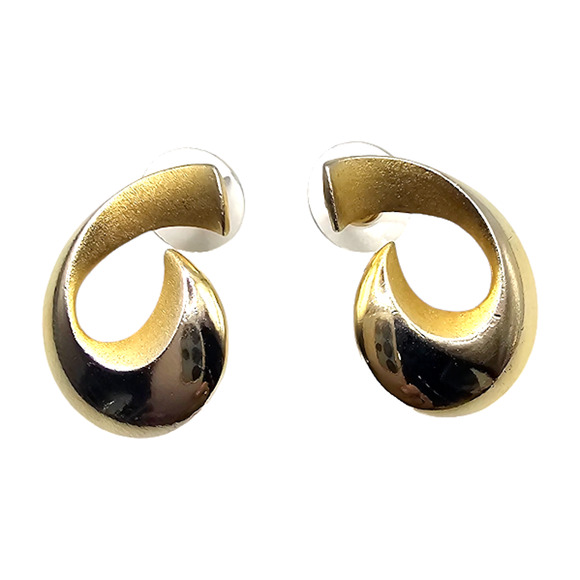 Pierced Earrings Abstract Retro Studs Gold Tone Vintage Mod Statement Jewelry - Picture 1 of 6